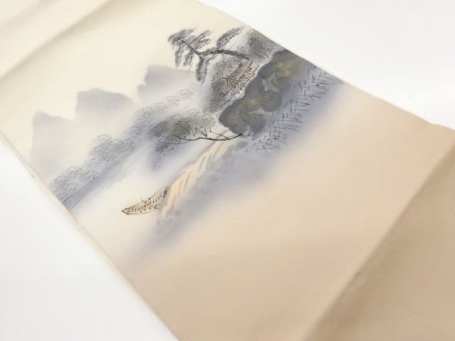 JAPANESE NAGOYA OBI / SHIOZE / KINSAI / HAND PAINTED / SCENERY OF TREES